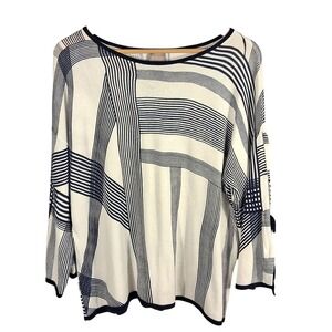 Chicos Women's Size 3 (XL) Striped Tie‎ Sleeve Boat Neck Knit Top Sweater Career